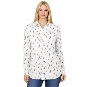 Saint James Sail Boat Print Button Shirt Linen Blend Long Sleeves Size US 8 / 40